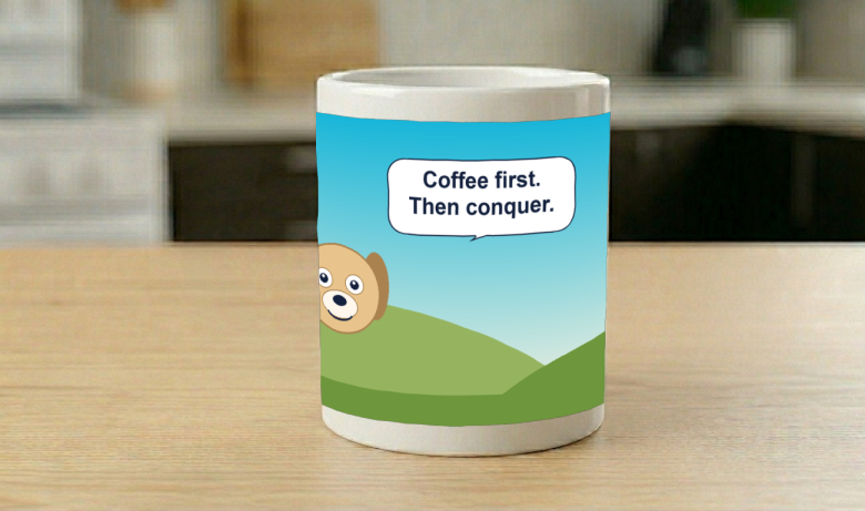 Captioned photo printed on a mug